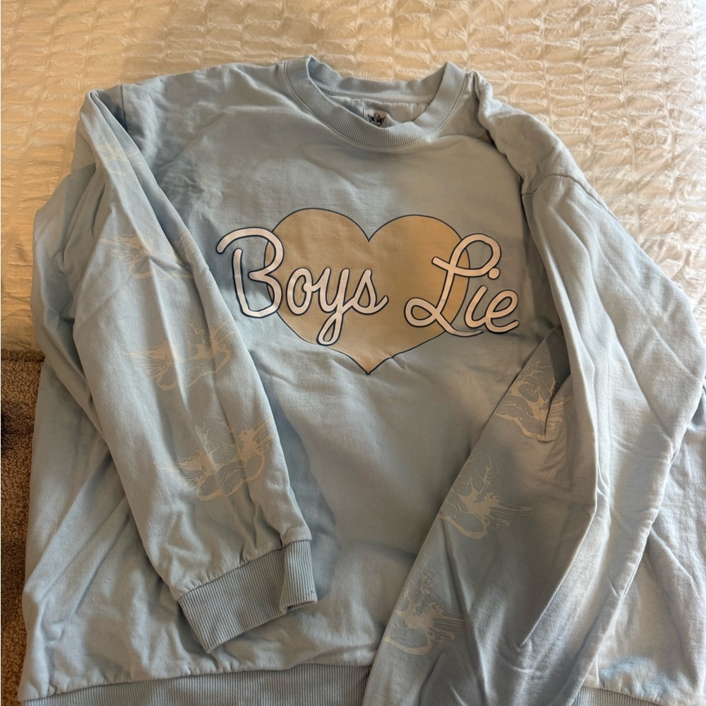 Light Blue "Boys Lie" Heart Graphic Crewneck Set